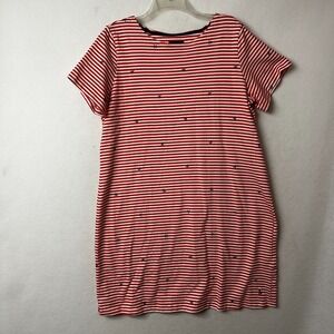 Joules Riviera Dress‎ Womens 14 Red White Striped Star Embroidered Cotton 215166